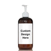 amber 16 oz PET plastic bottle with custom label and white pump.