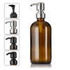 Amber Glass 16 oz Boston Round Soap Dispenser Pump Bottle