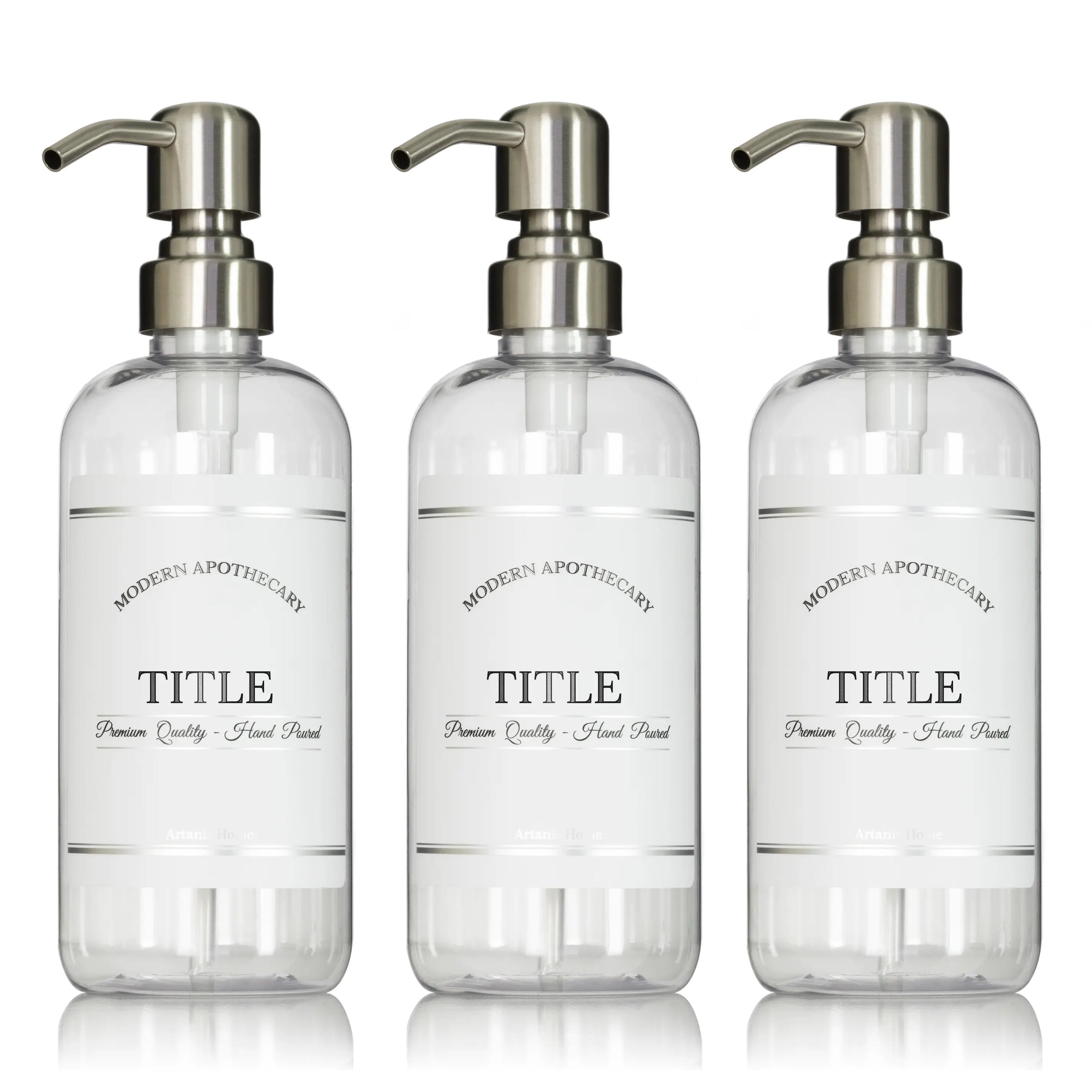 Clear "Modern Apothecary" PET Plastic Bottle Trio (Choose Your Titles)