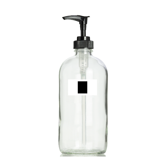 Clear Glass Pump Dispenser with 1" B/W Customized Label (16 oz)