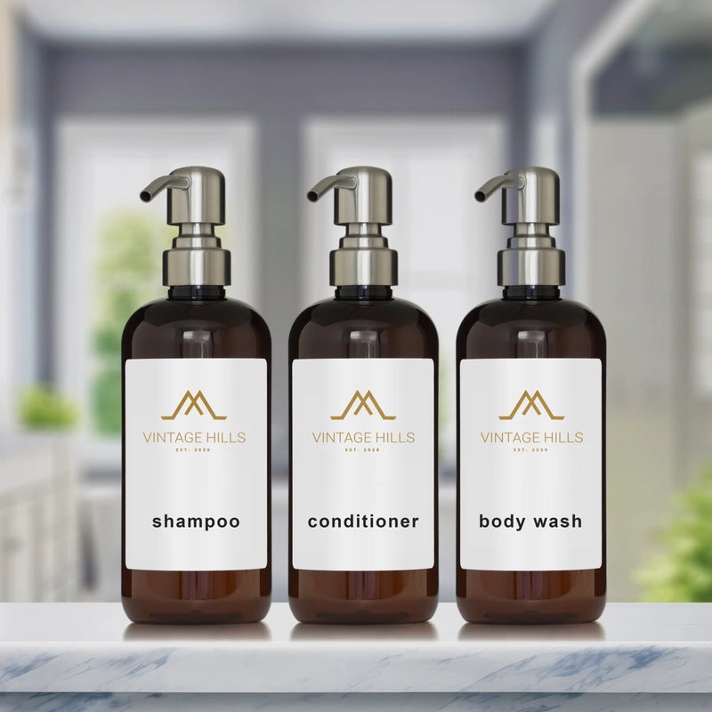 Customized Amber PET Plastic Pump Bottle Set, 3-Pack