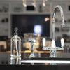 A sleek kitchen sink featuring a modern faucet and soap dispenser, perfect for stylish and functional home decor.