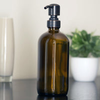 Amber Glass 16 oz Boston Round Soap Dispenser Pump Bottle