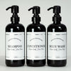 Black "Modern Apothecary" Plastic Shower Bottle Trio