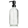 Elegant clear glass bottle featuring a stylish black pump, ideal for apothecary use and enhancing any decor.