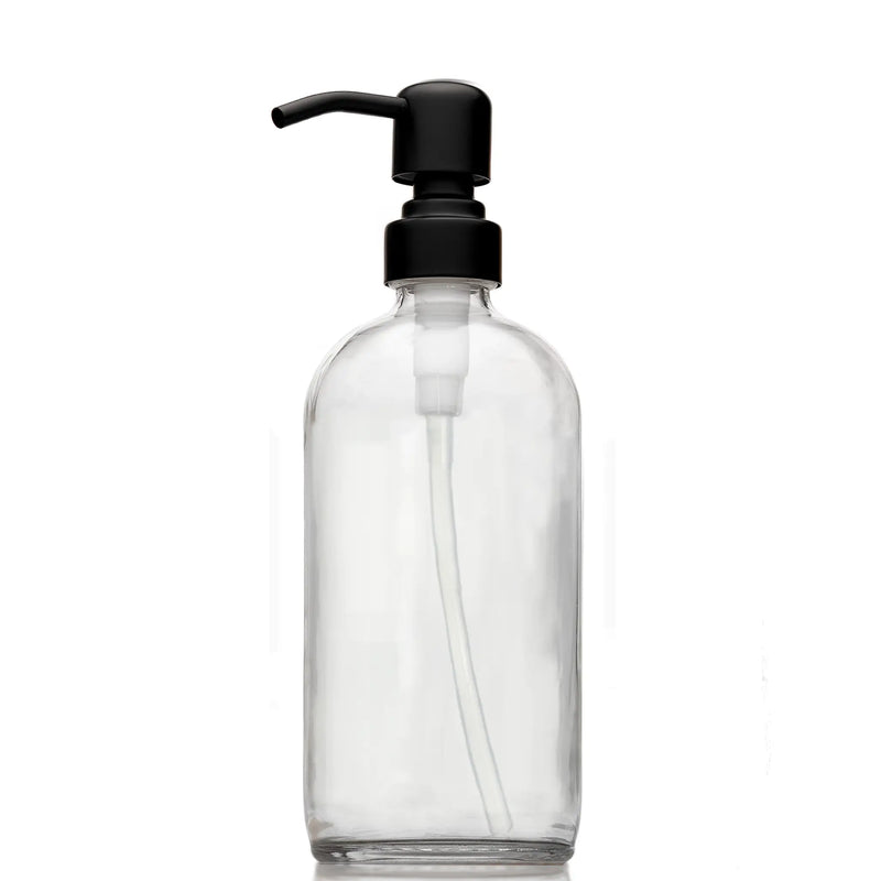 Clear Glass 16 oz Boston Round Soap Dispenser Pump Bottle