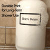 Waterproof, profesional print on the Artanis Home squat 16 oz refillable shower bottle set,  white HDPE plastic