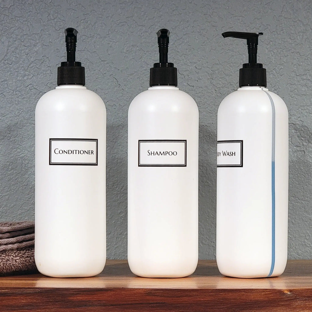 Artanis Home Silkscreened Empty Shower Bottle Set for Shampoo