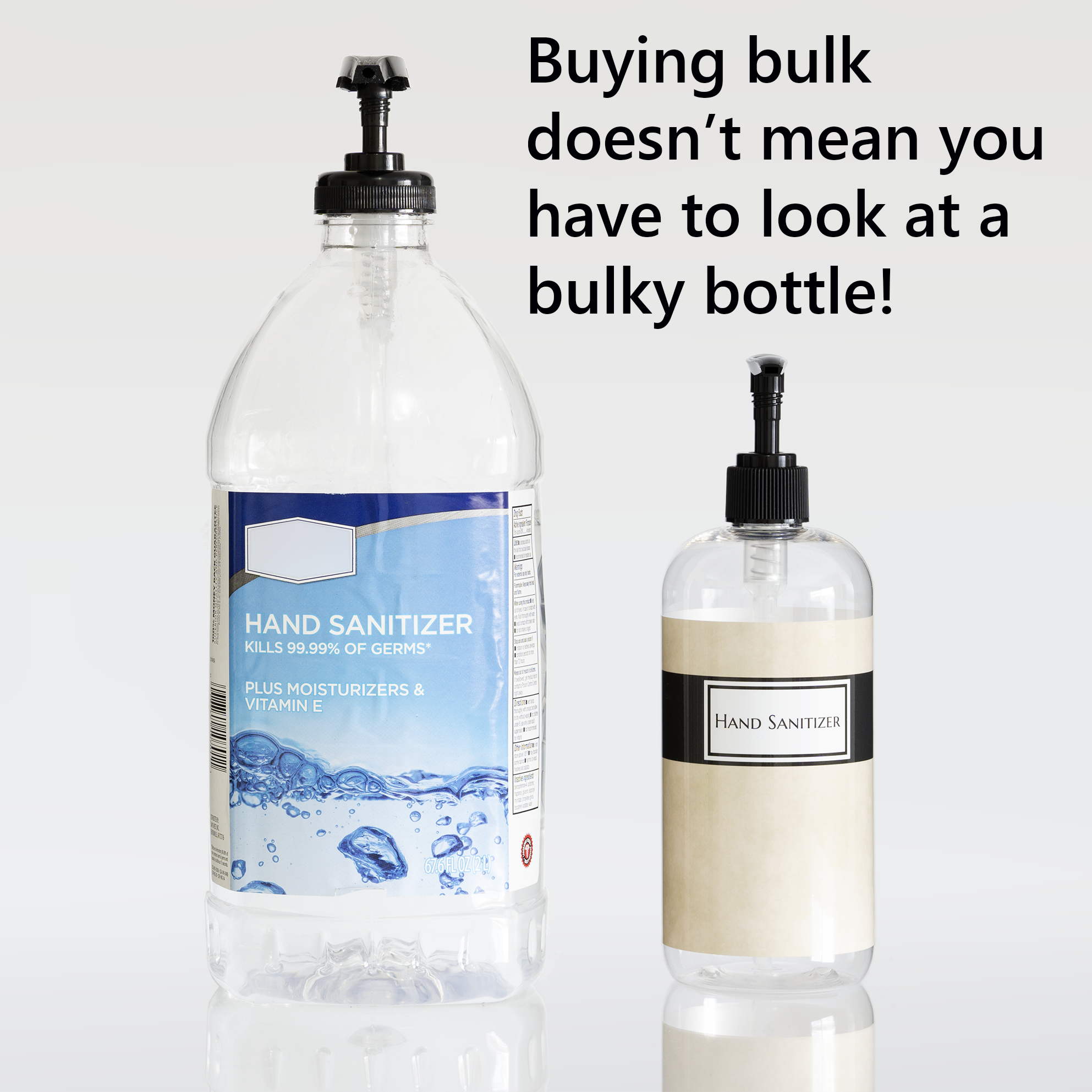 Refillable 16oz Hand Sanitizer Pump Bottle, Clear PET Plastic with Label (Empty, no sanitizer product inside)