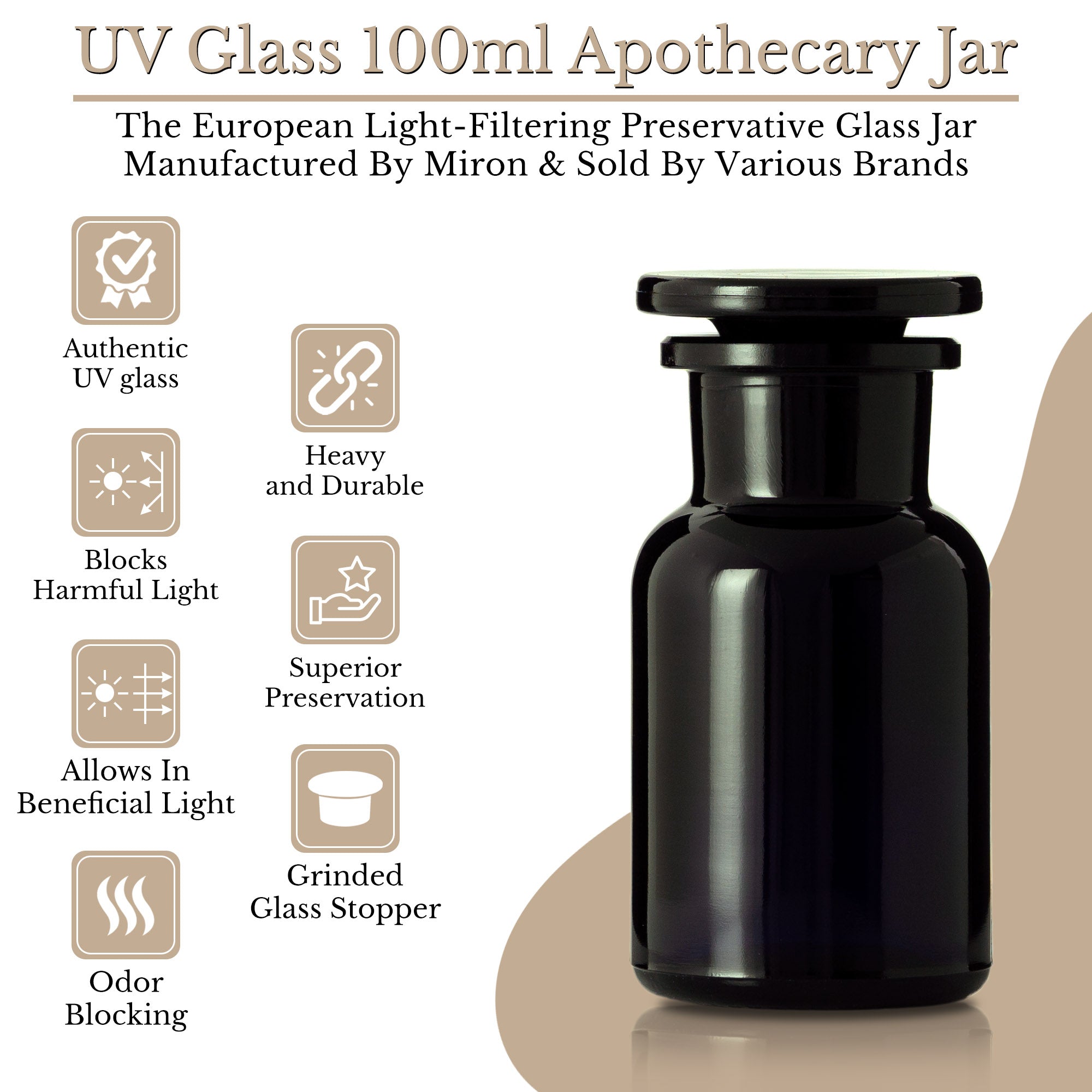 Miron Ultraviolet Glass Apothecary Jar 100ml (3 oz )