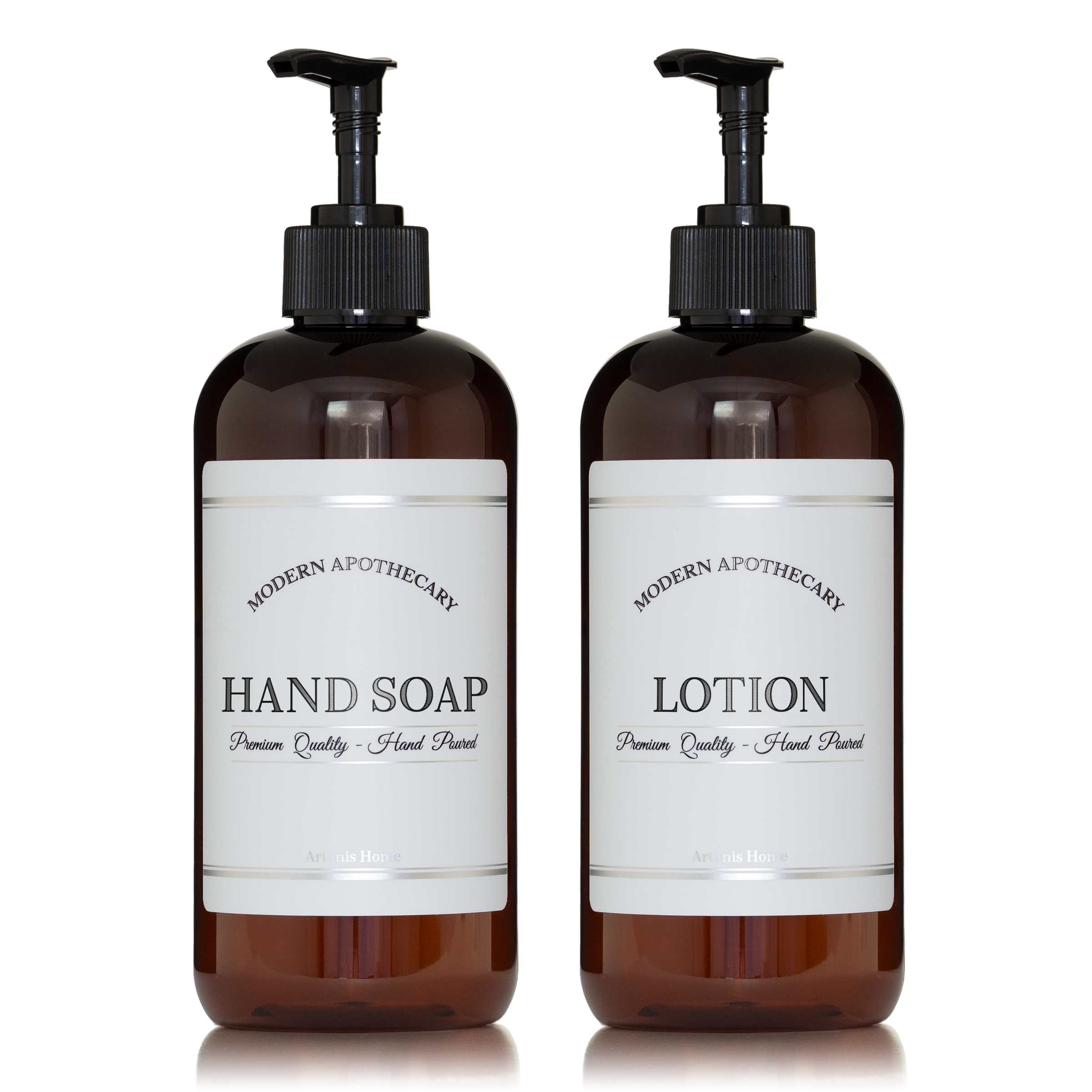 Amber "Modern Apothecary" Hand Soap, Lotion PET Plastic Bottle Duo