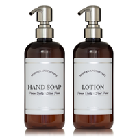 Amber "Modern Apothecary" Hand Soap, Lotion PET Plastic Bottle Duo