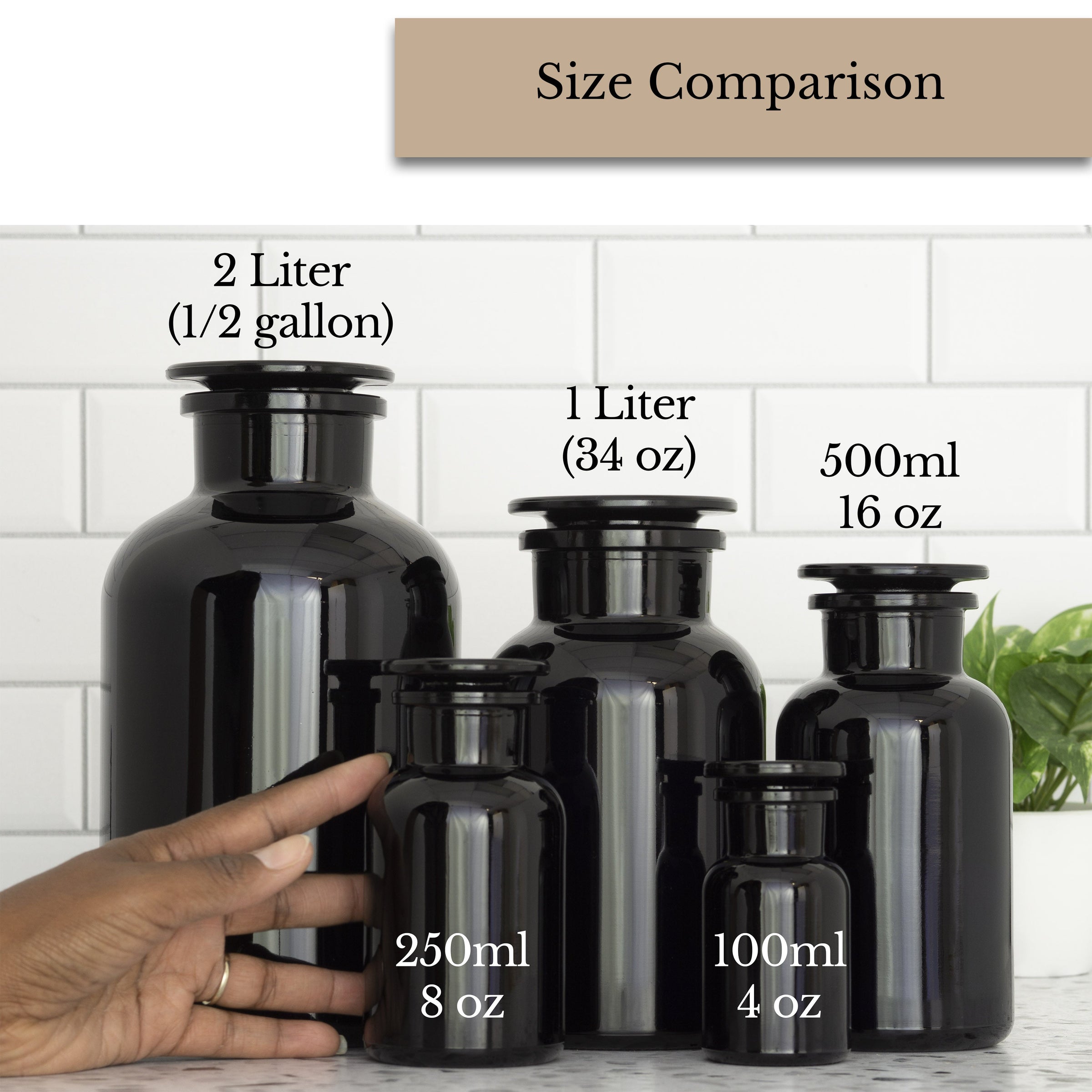 Infinity Jars 250 ml (8.5 fl oz) Black Ultraviolet All Glass Refillable Empty Apothecary Jar
