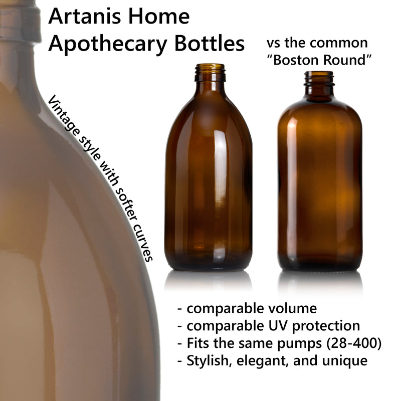 Amber Glass 16 oz Apothecary Hand Sanitizer Pump Bottle with Ceramic Printed Label