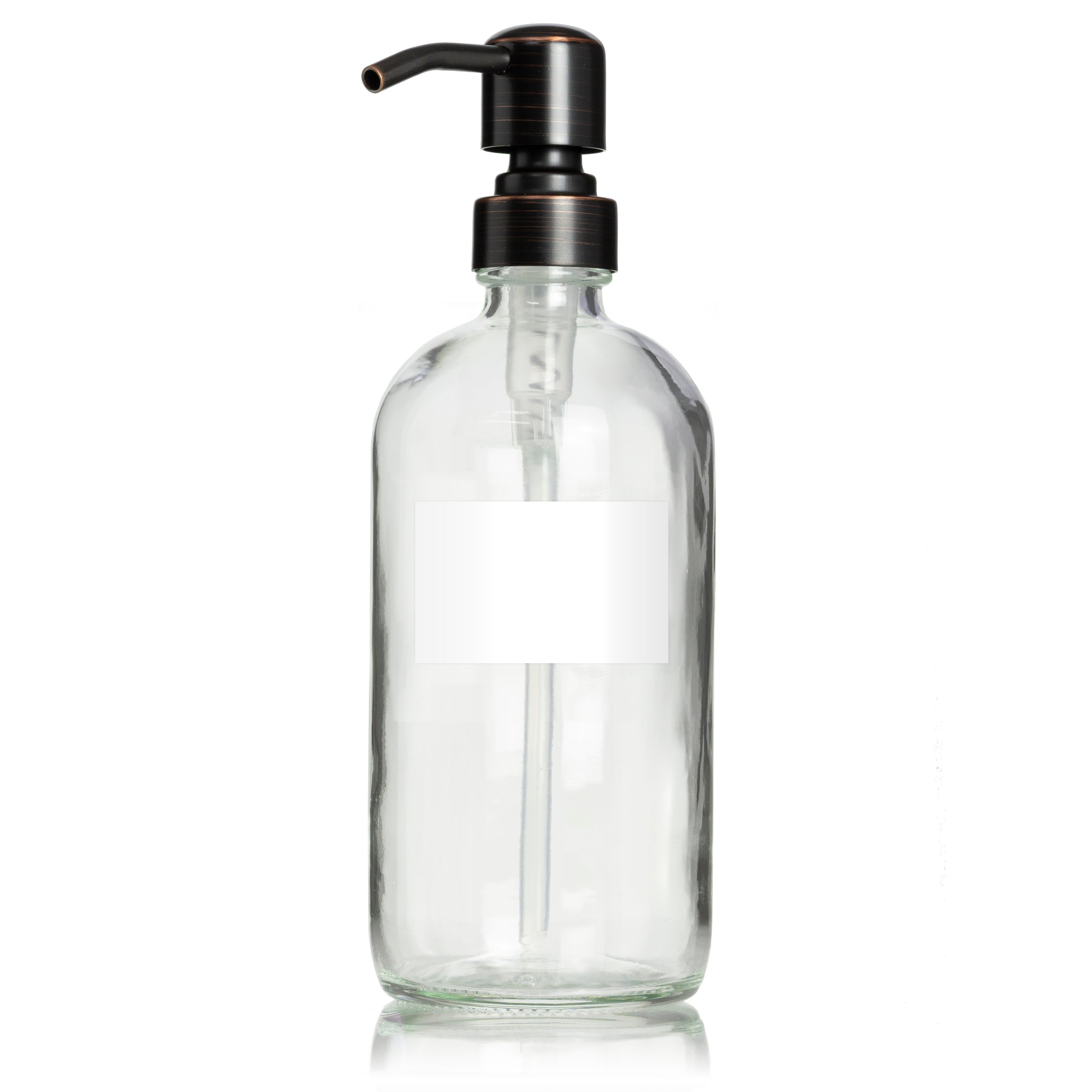 Clear Glass Pump Dispenser with 1.4" B/W Customized Label (16 oz)