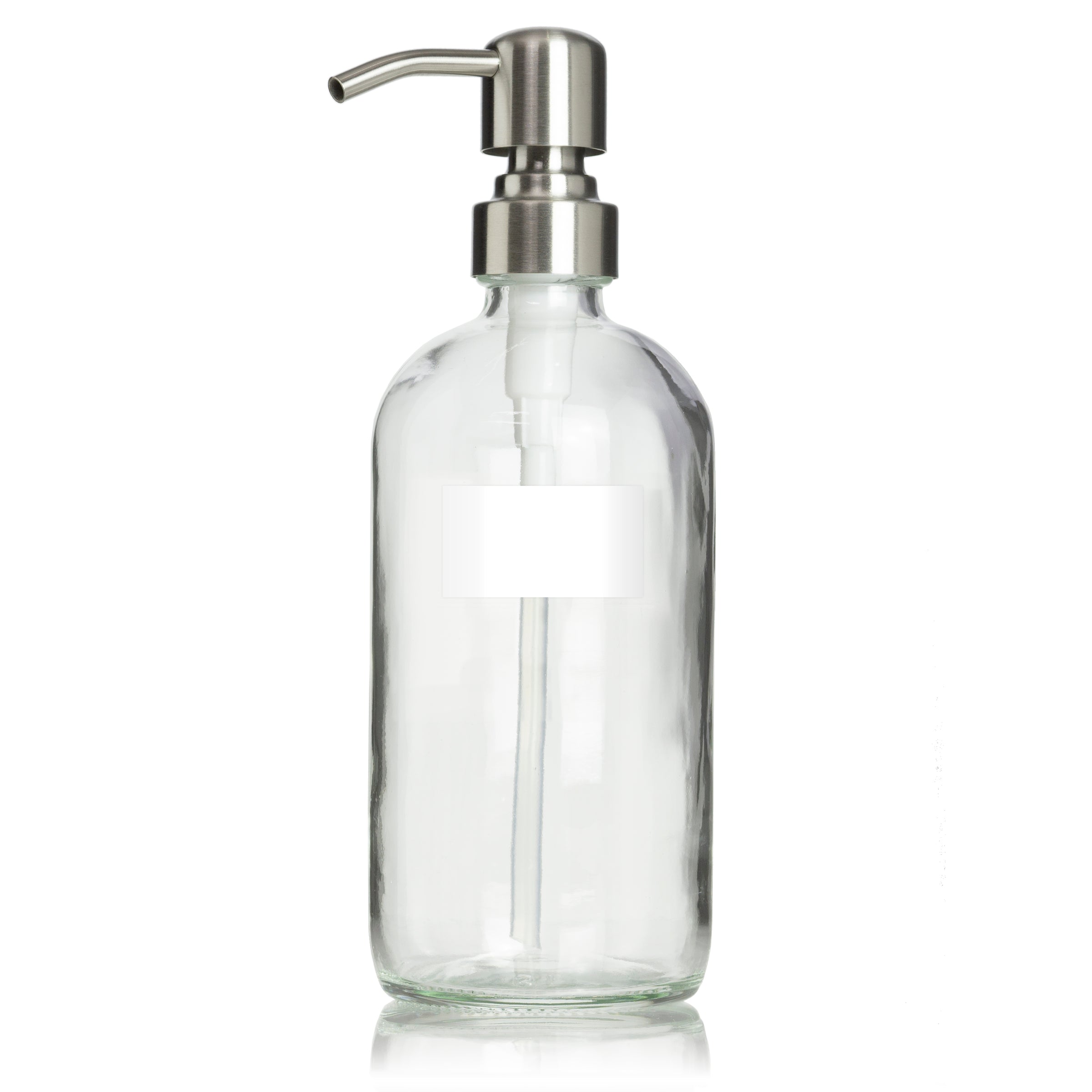 Clear Glass Pump Dispenser with 1" B/W Customized Label (16 oz)