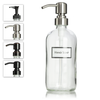 Clear Glass 16 oz Boston Round Hand Soap Dispenser Pump Bottle with Ceramic Printed Label