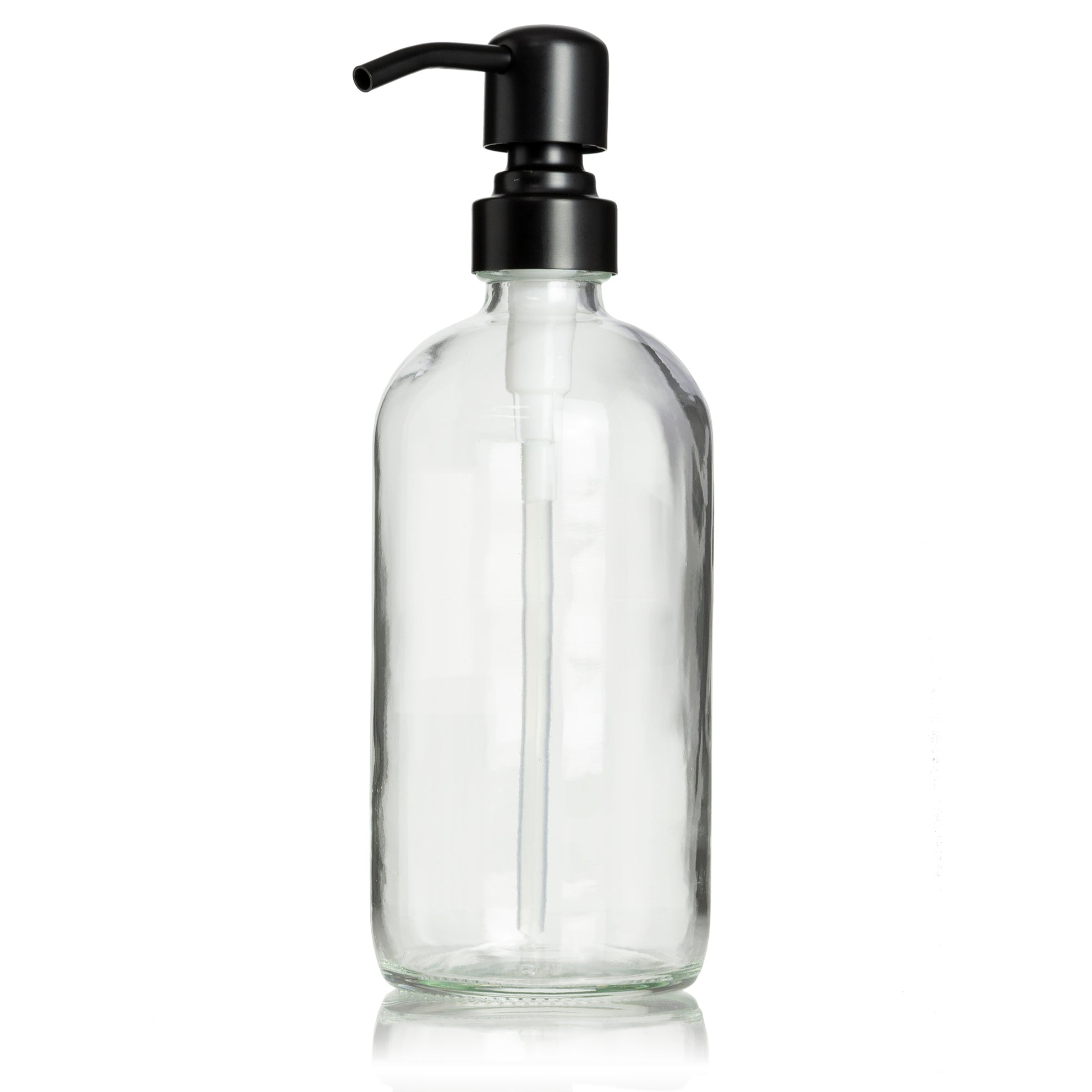 Clear Glass 16 oz Boston Round Soap Dispenser Pump Bottle