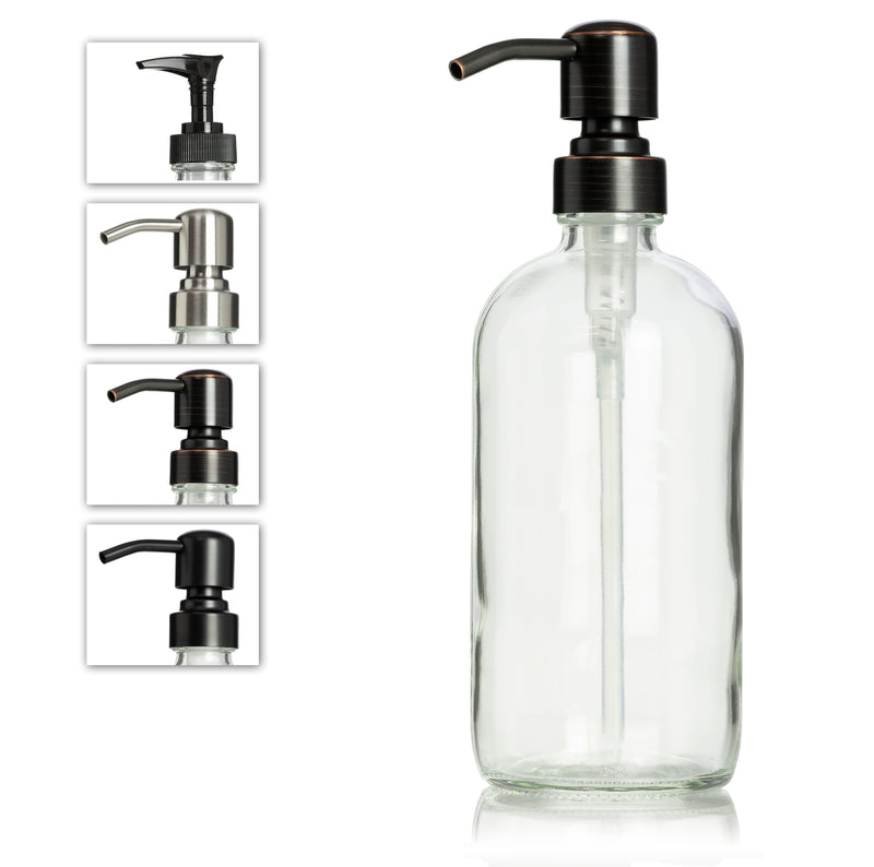 Clear Glass 16 oz Boston Round Soap Dispenser Pump Bottle