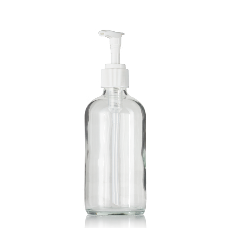 Clear Glass 8 oz Boston Round Soap Dispenser Pump Bottle