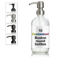 10 Customized Clear Glass Pump Dispensers W/Full Color Vinyl Labels (16 oz)